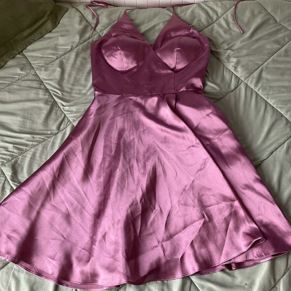 Homecoming dress, pinkish purple satin material.